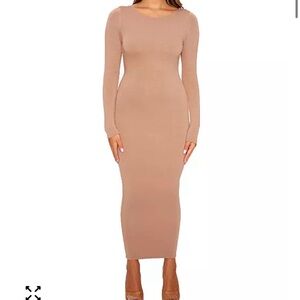 Naked Wardrobe Long Sleeve Tan Dress
